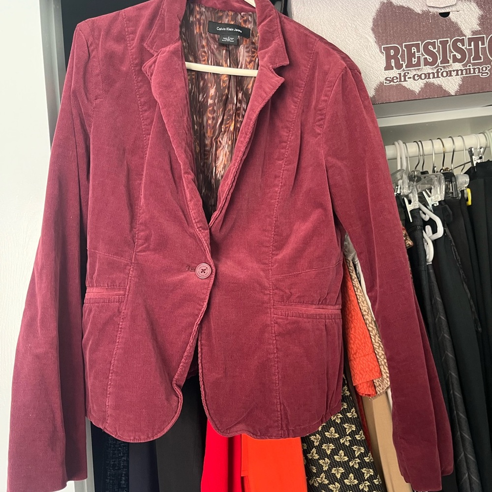 Women's Calvin Klein Corduroy Blazer in Burgundy